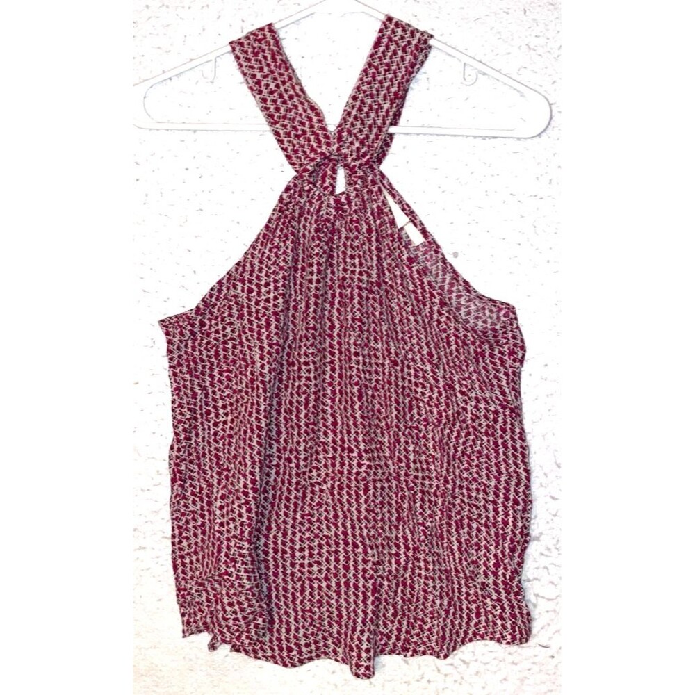 Maeve Anthropologie Mica Halter Camisole Pink Print Keyhole Neck Womens Top Sz 4